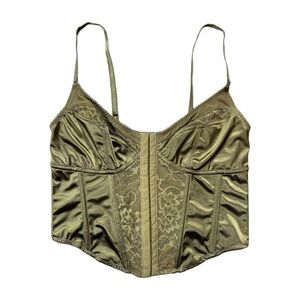 Urban Outfitters Metallic Olive Green Lace Corset Size S